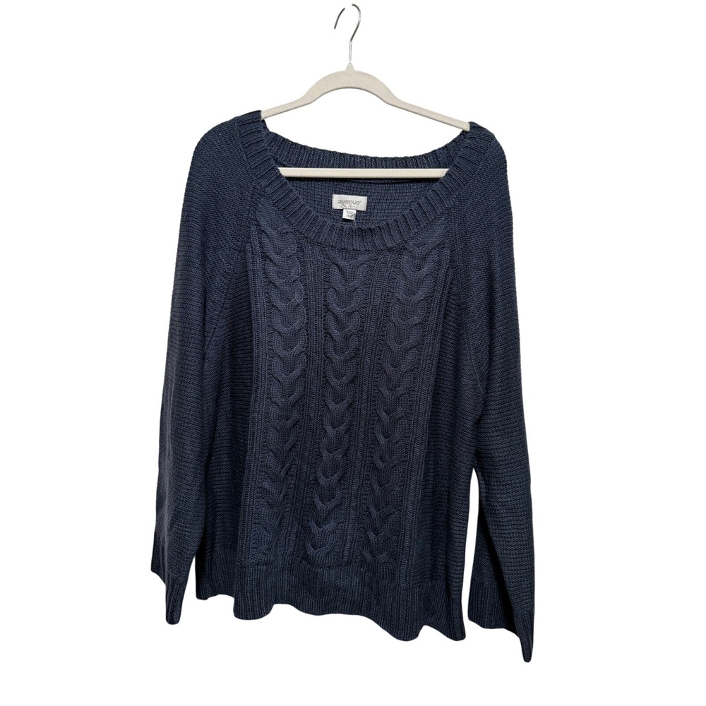 Avenue Navy Blue Cable Knit Sweater Women's Size 18 20 Long Sleeve